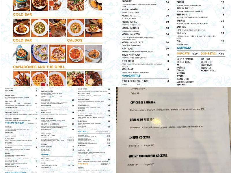 Unos Mariscos O Que Menu