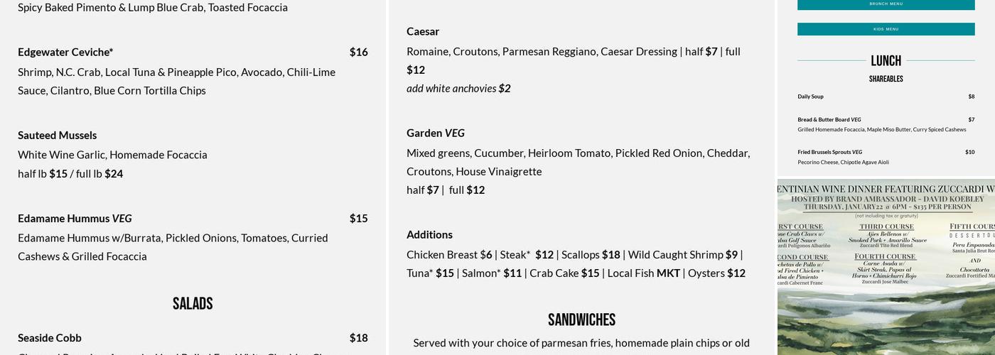 Edgewater 122 Menu