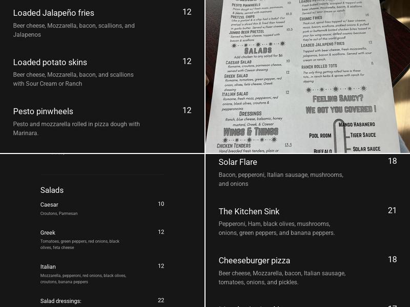 Solar Brewing Company Menu