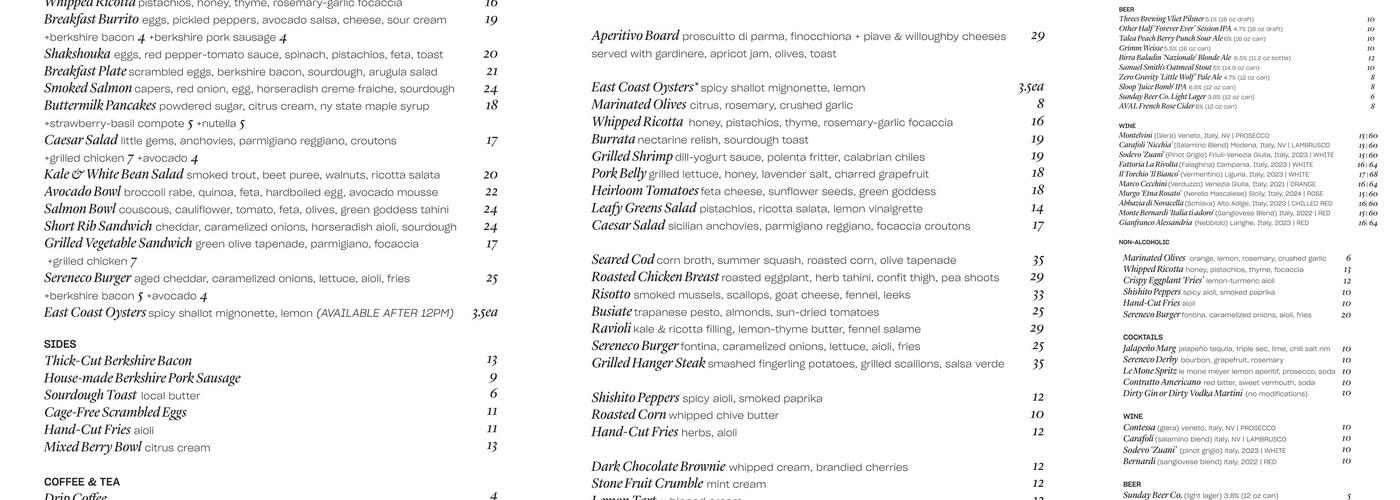 Sereneco Menu