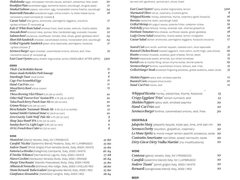 Sereneco Menu