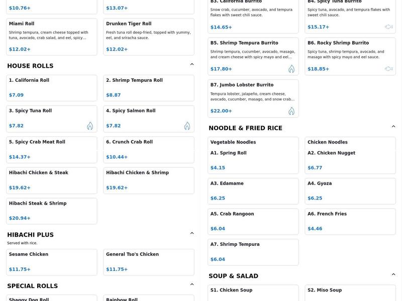 Osaka cullman Hibachi & Steakhouse Menu