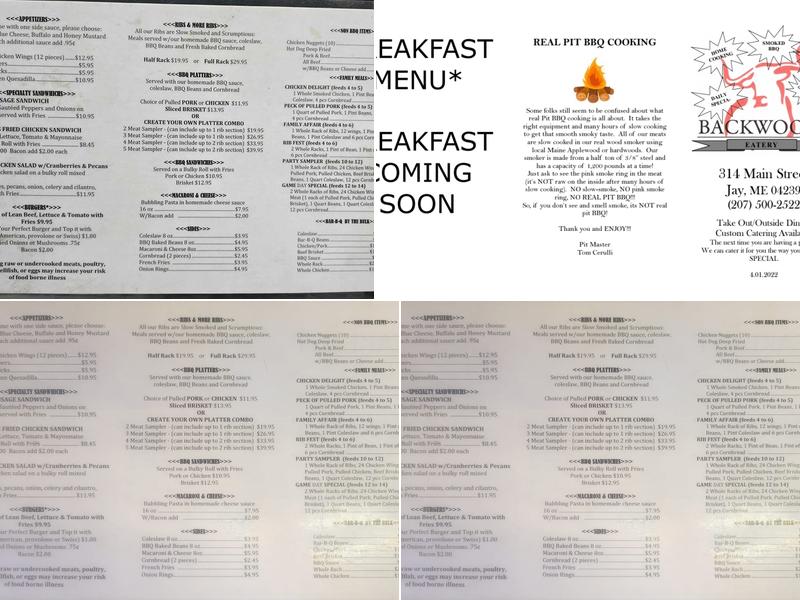 Backwoods Eatery Menu