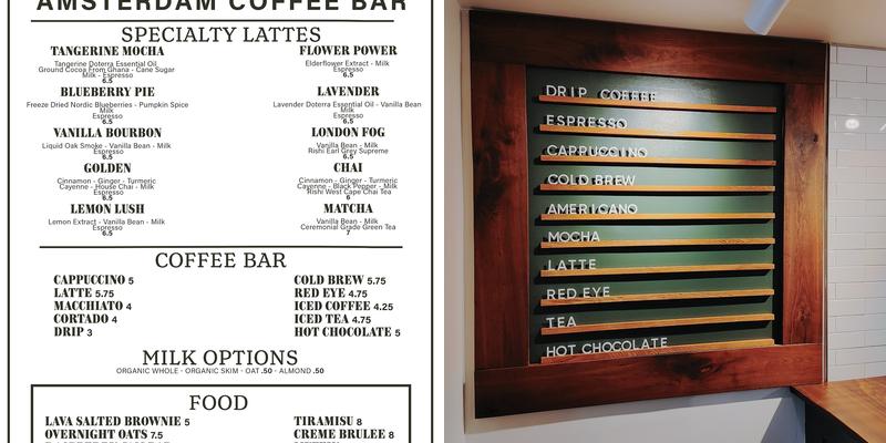 Amsterdam Coffee Bar Menu