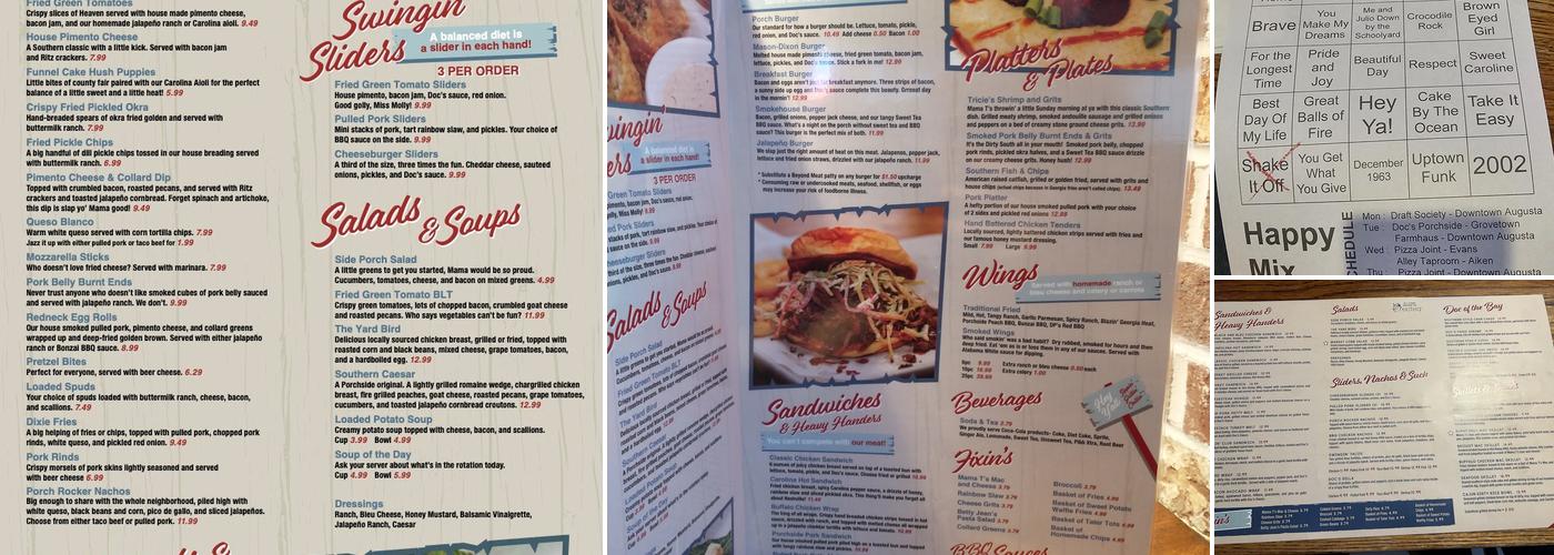 Doc's Porchside Menu