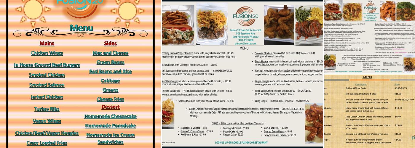 Fusion 20 Menu