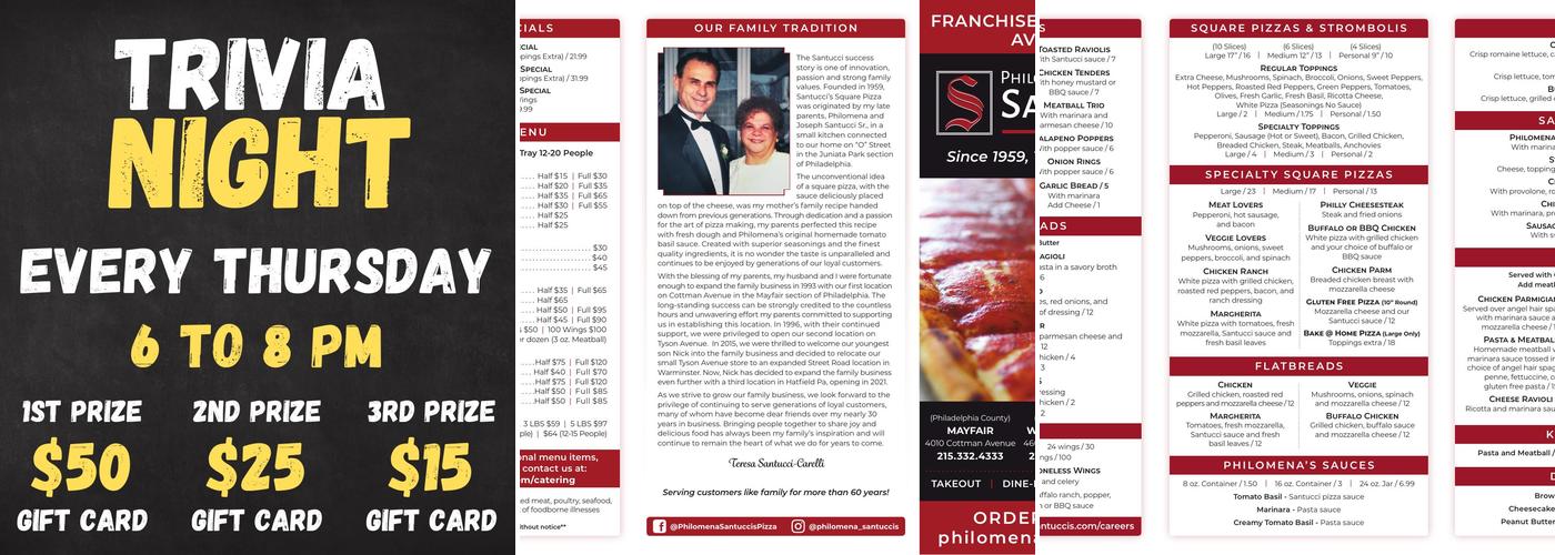 Philomena Santucci’s Square Pizza Menu