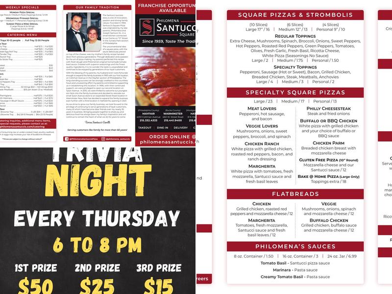 Philomena Santucci’s Square Pizza Menu