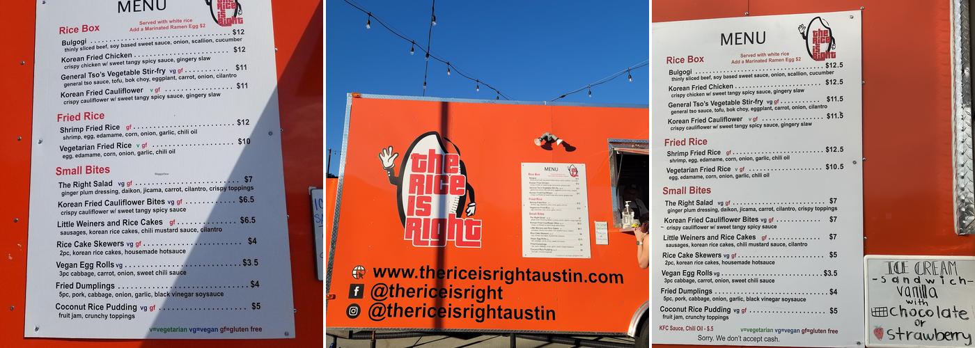 The Rice Is Right Menu
