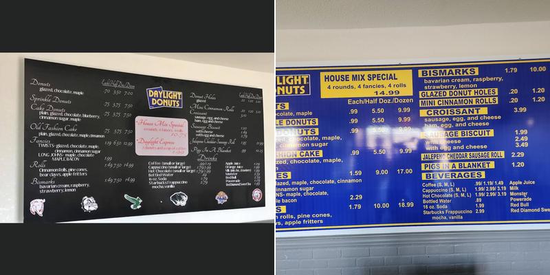 Daylight donuts Menu