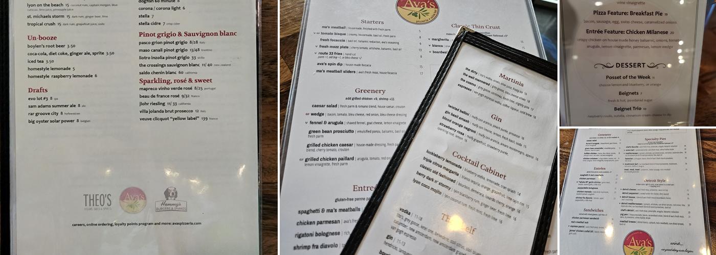 Ava's Pizzeria & Wine Bar - Rehoboth Beach Menu