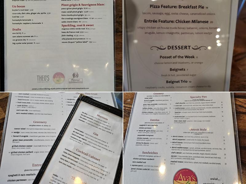 Ava's Pizzeria & Wine Bar - Rehoboth Beach Menu