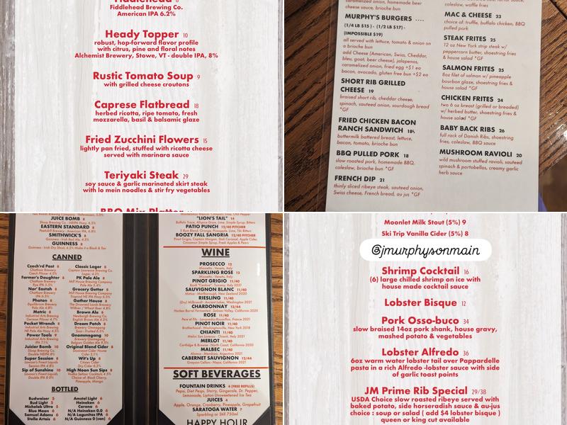 J. Murphy's On Main Menu