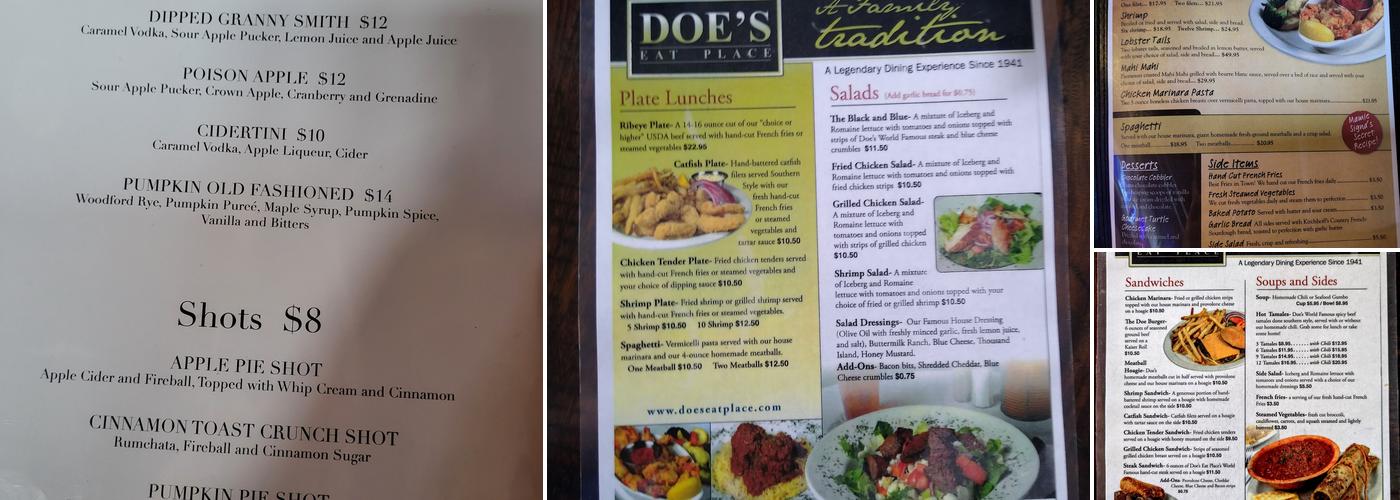 Doe's Eat Place Menu