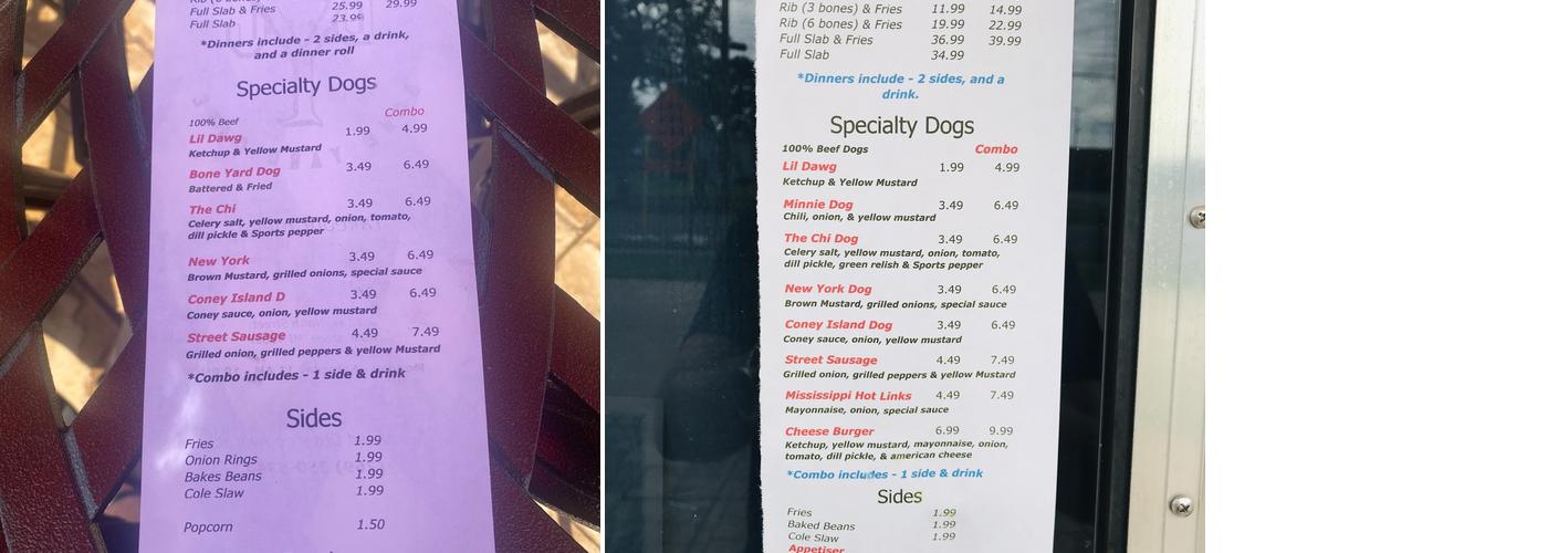 Bone Yard Cafe LLC Menu