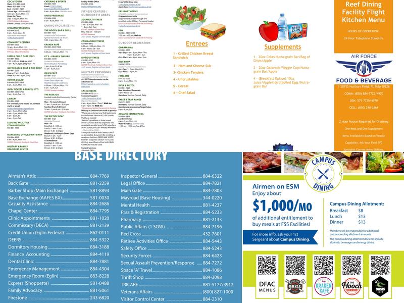 Riptide Dining Facility Menu