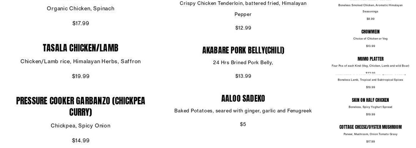 Royal Nepal Bistro Menu