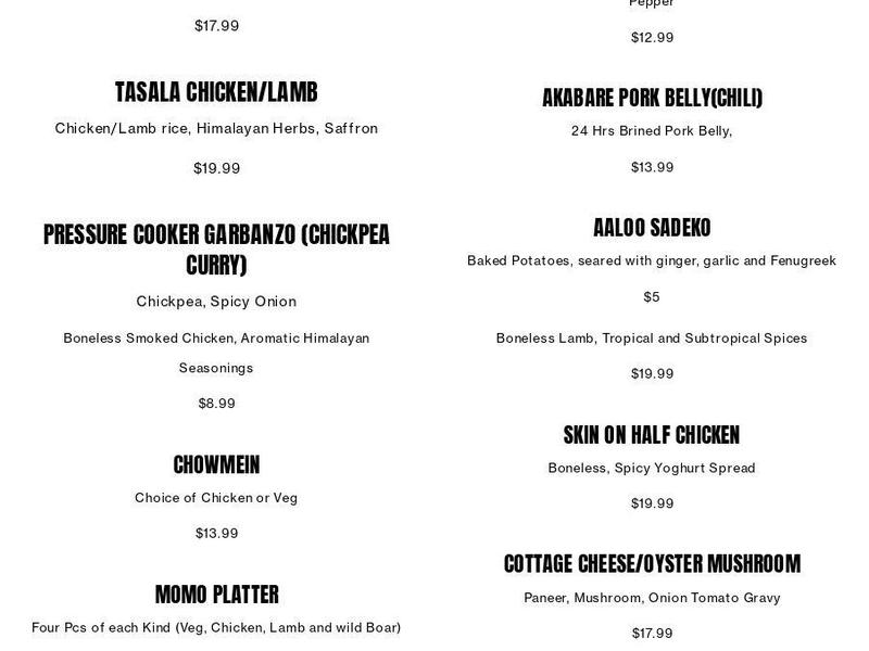 Royal Nepal Bistro Menu