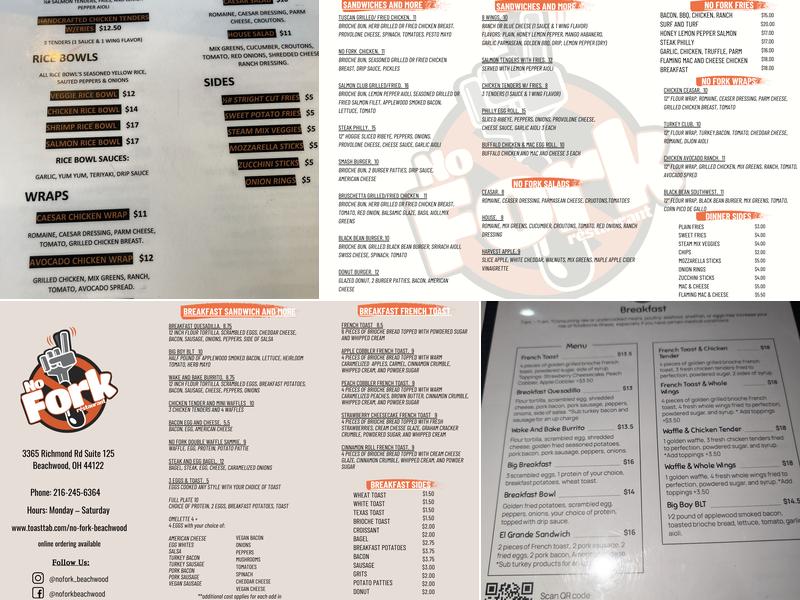 No Fork Restaurant- Beachwood Menu