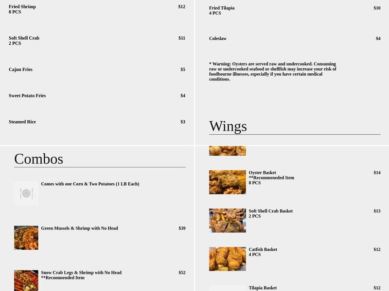 Florence Crab House Menu