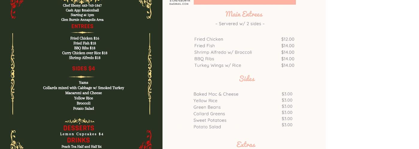 Ebony's Kitchen Menu