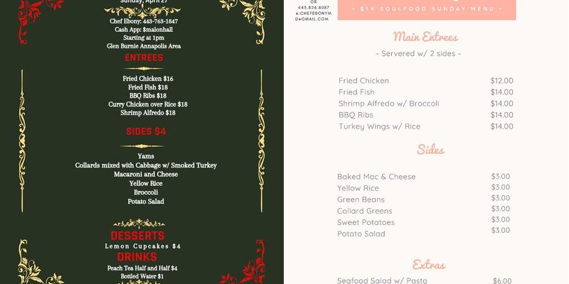 Ebony's Kitchen Menu