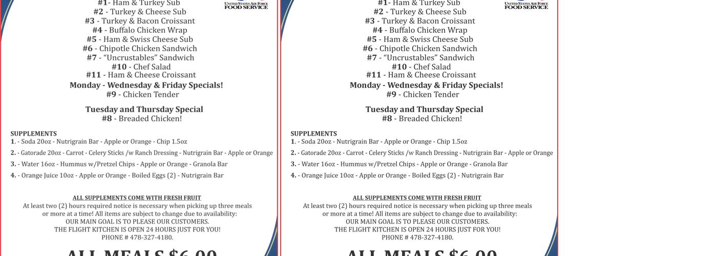 Wynn Dining Facility Menu