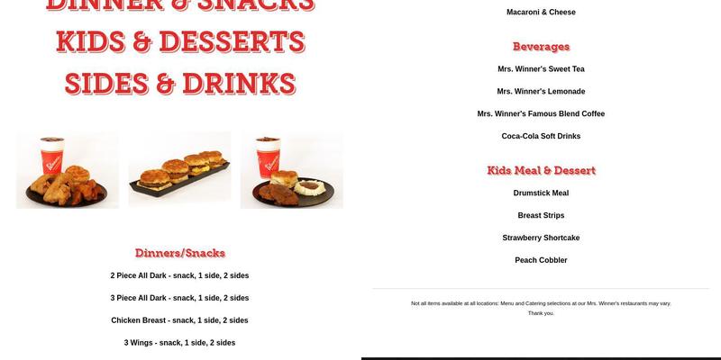 Mrs. Winner's Chicken and Biscuits Menu