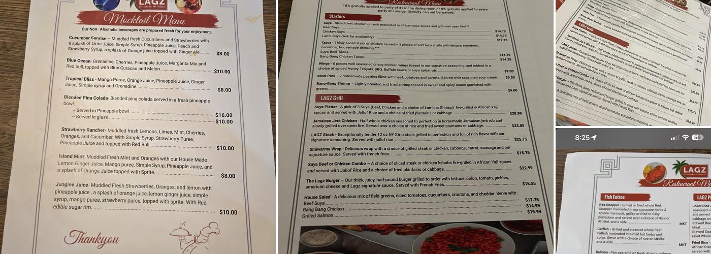 LAGZ RESTAURANT & BAR Menu