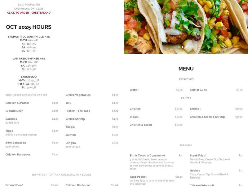 Cilantro Taqueria Menu