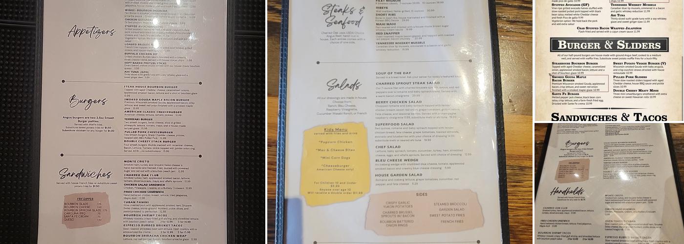 Charred Oak Grill Menu