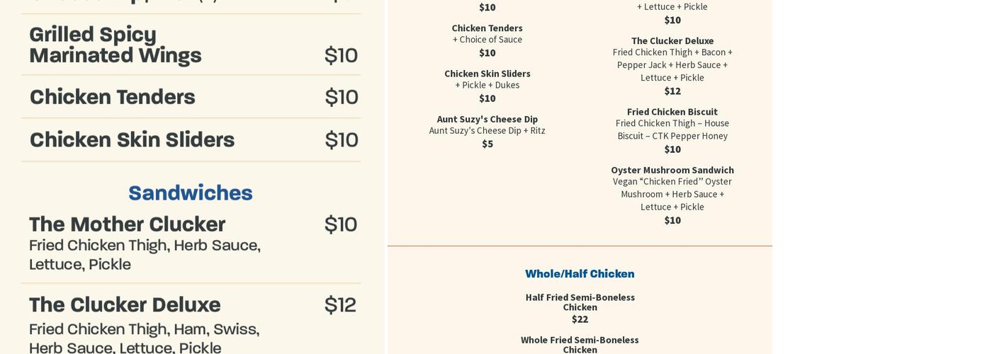 Fowl Mouthed Chicken Menu