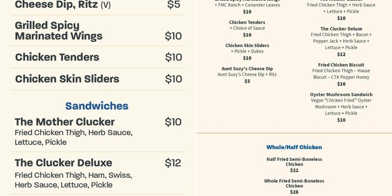 Fowl Mouthed Chicken Menu