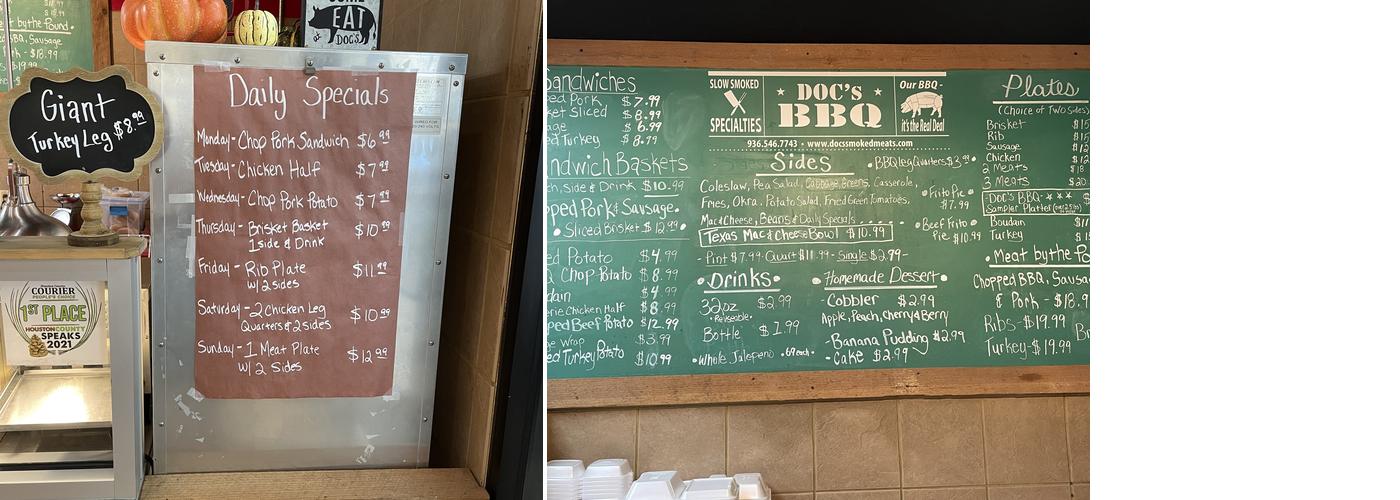 Doc's Bar B Que Menu
