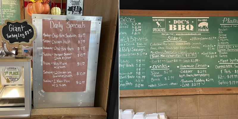 Doc's Bar B Que Menu