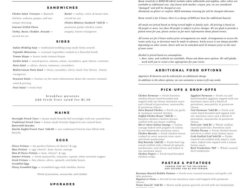 Amici's Ristorante Menu