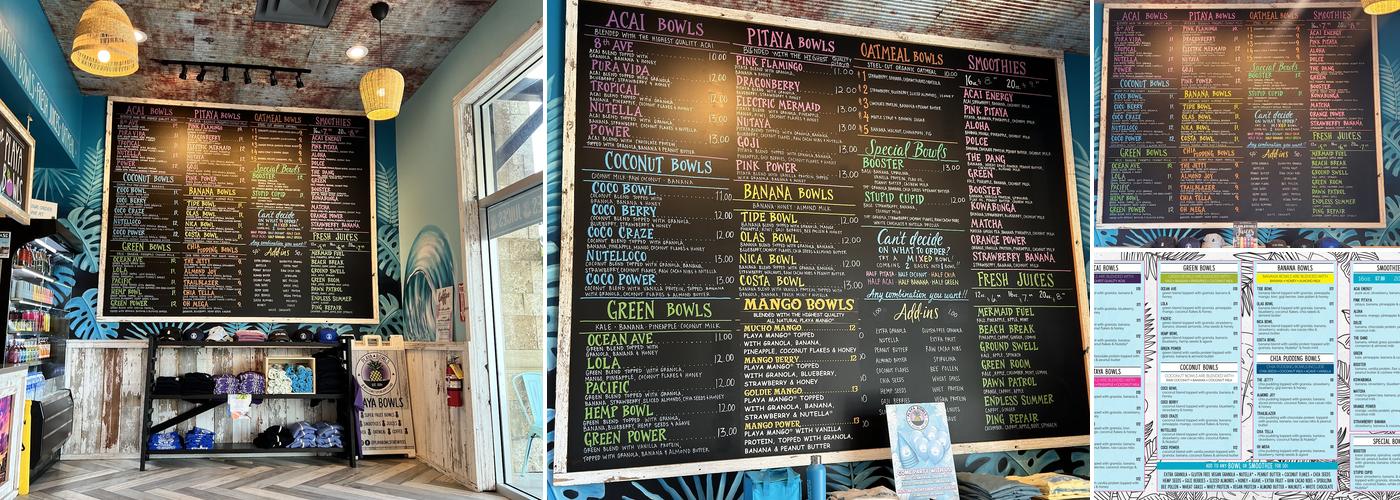 Playa Bowls Menu