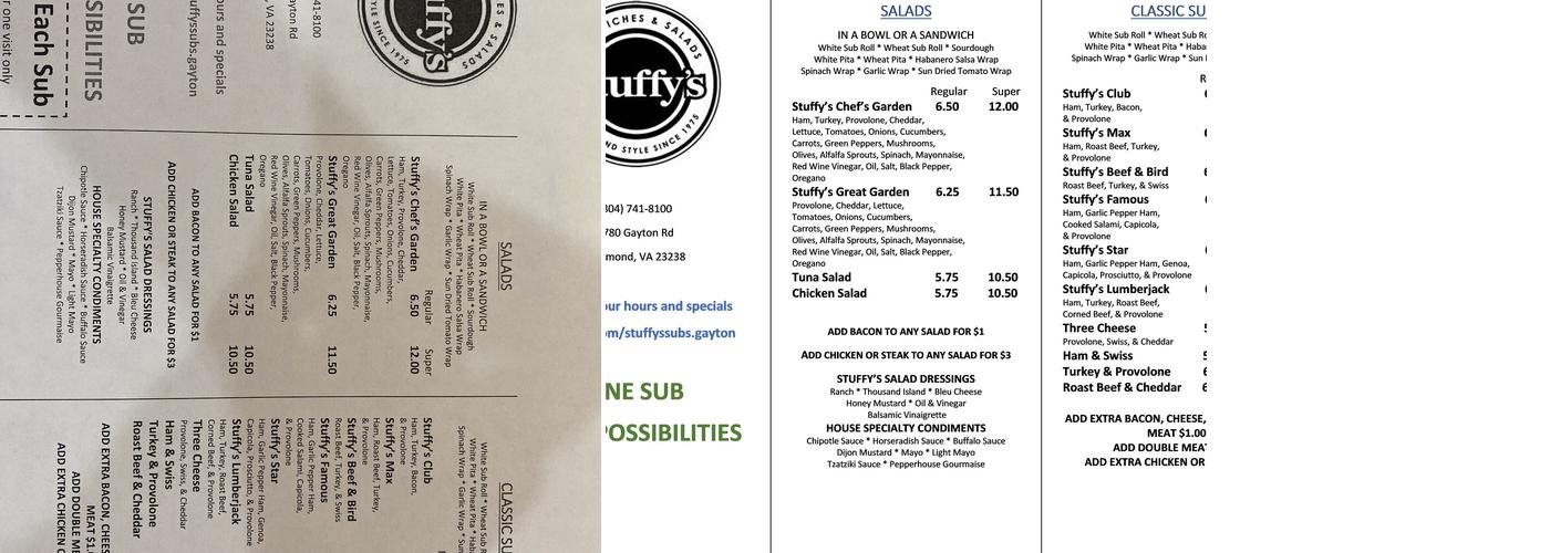 Stuffy’s Subs Menu