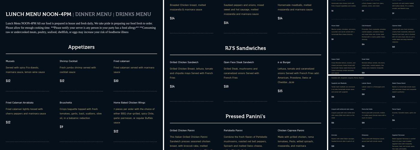 RJ'S RESTAURANT SEAFOOD/CHOPS/PASTA, Pittsfield Menu, Reviews (191