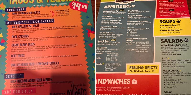 Cactus Jacks Menu