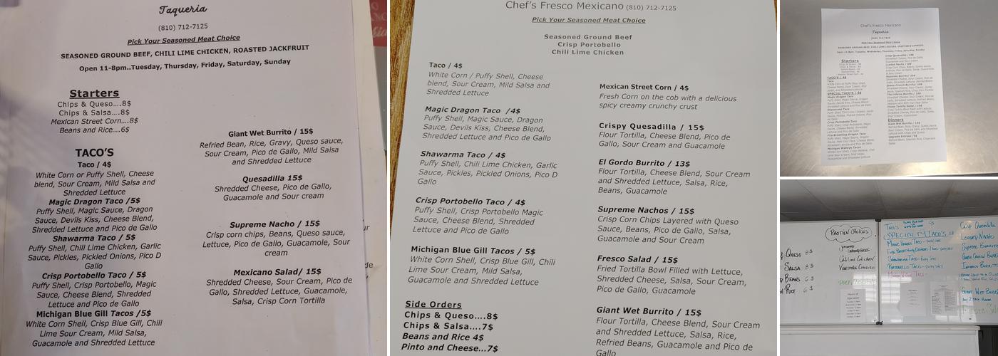Chef’s Fresco MexicanoTaqueria Menu