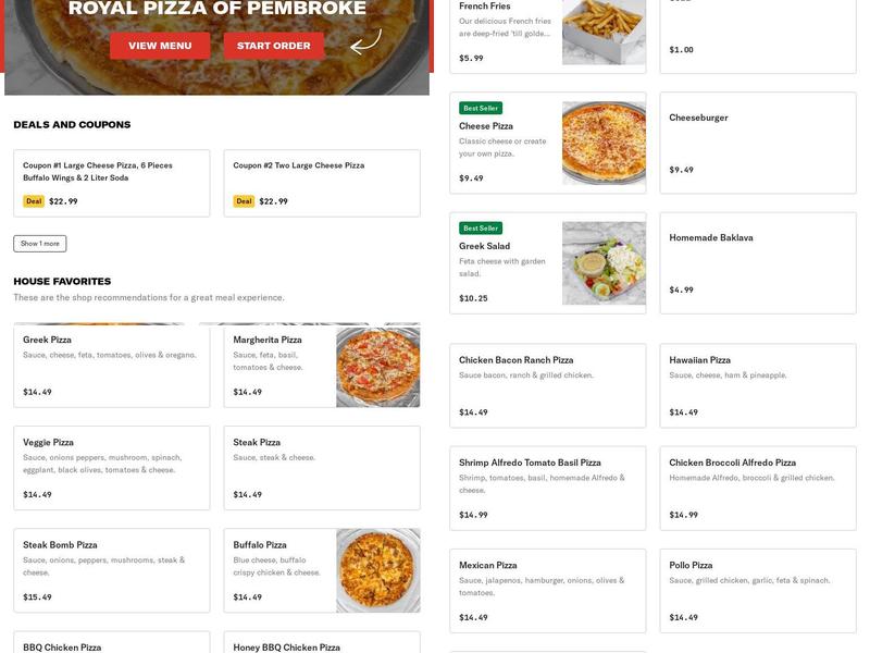 Royal Pizza of Pembroke Menu