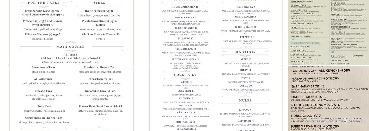 Taco Borracho Menu