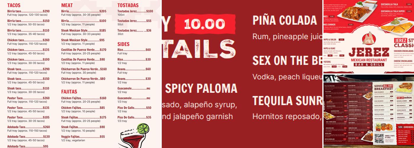 Jerez Mexican Restaurant Bar & Grill Menu