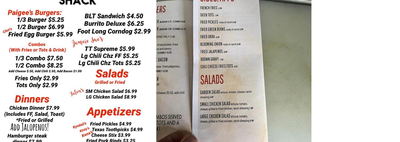 JP’S Burger Shack Menu