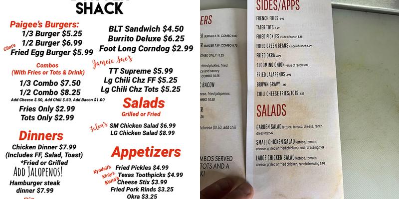 JP’S Burger Shack Menu