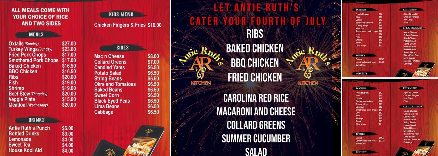 Antie Ruth's Kitchen Menu