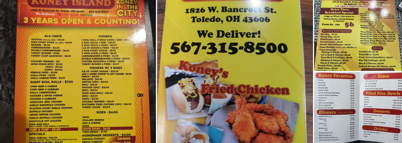 Joyful's Koney Island Menu