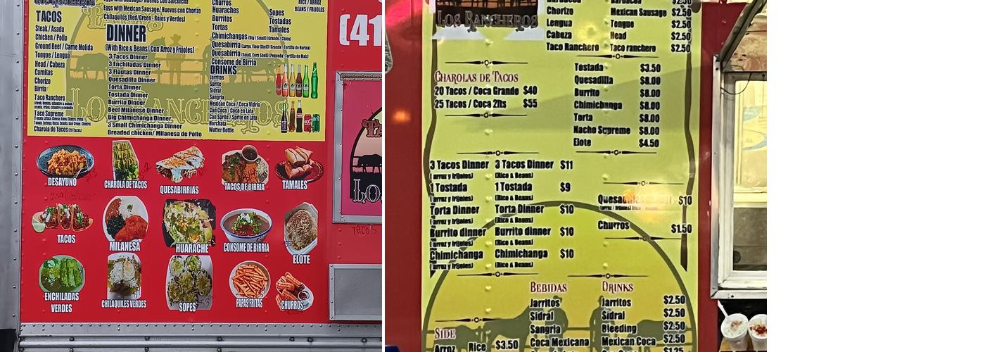 Los Rancheros LLC Menu