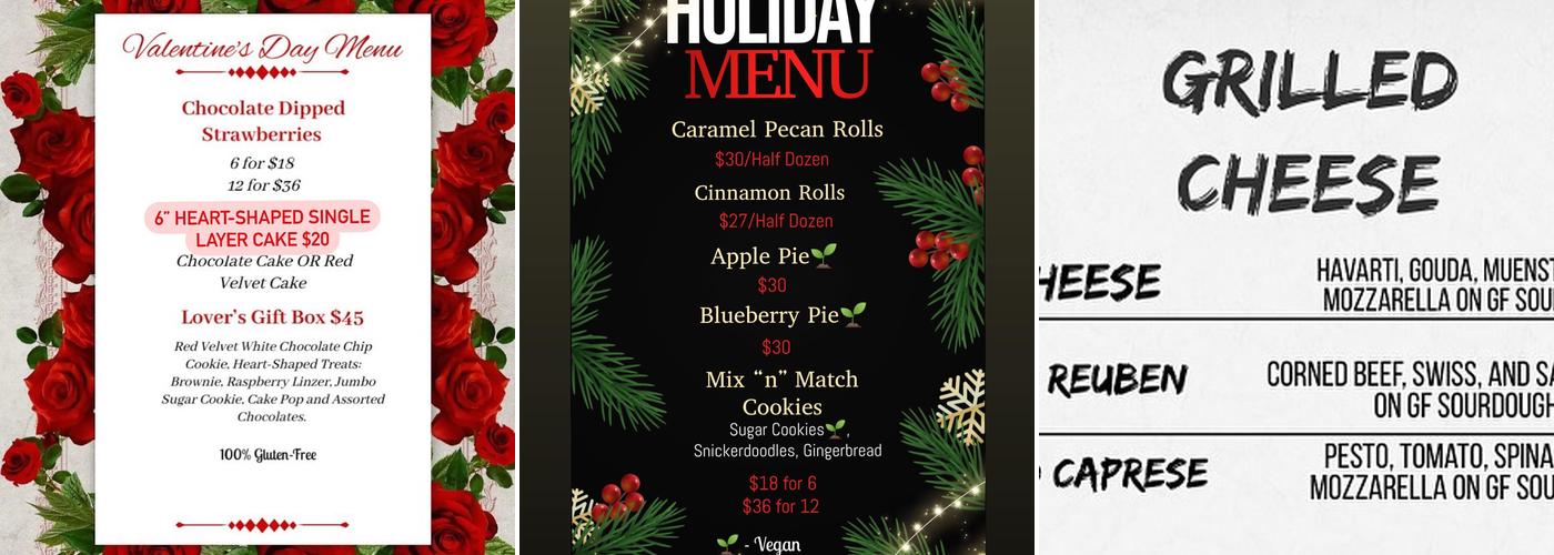 Raquel Confections Menu